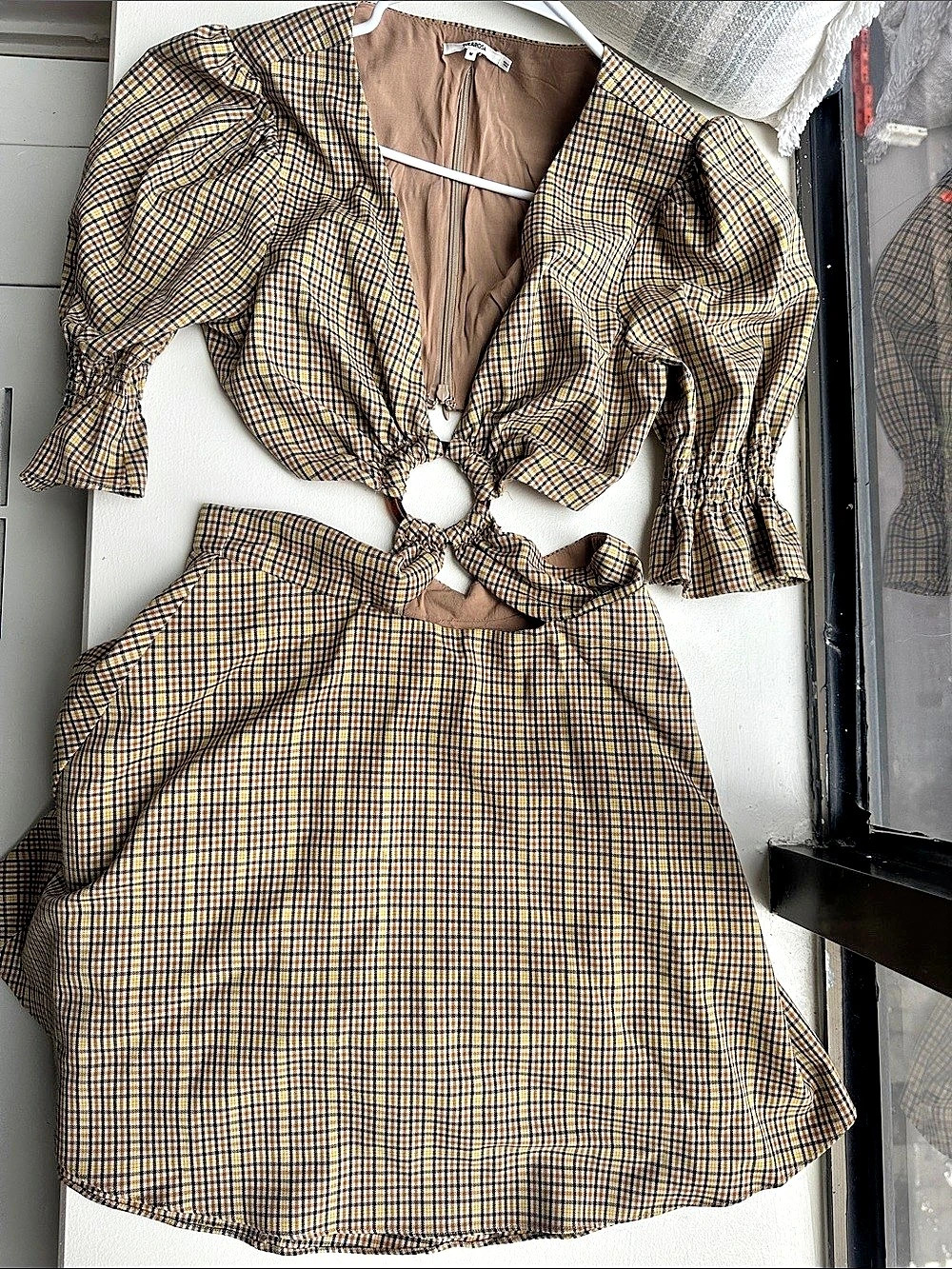 Tularosa Plaid Connected Two-Piece Set in Brown & Yellow Size Medium